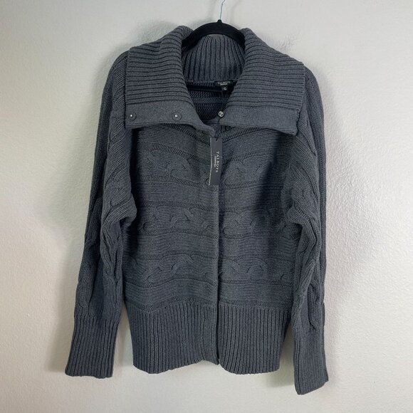 NEW $129 Talbots Womens XL Gray Cable Knit Jacket Cardigan Snap Button Up - Picture 10 of 14